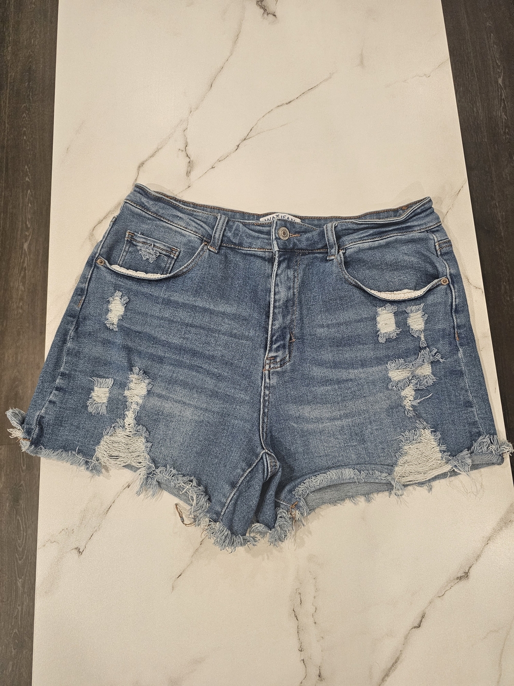 Wax Jean Distressed Denim Shorts - Blue